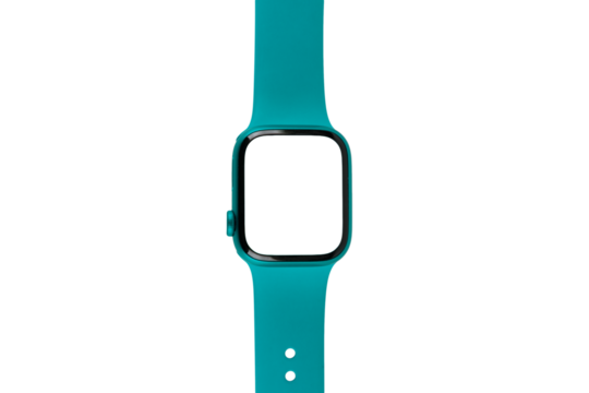 Turquoise smart watch isolated no background cutout blanc screen mockup
