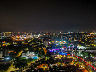 Obraz premium Aerial night view of the city Malacca, Malaysia