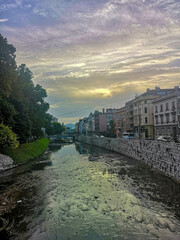 Embankment in center of city Sarajevo, Bosnia and Hercegovina 