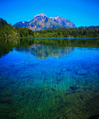 Reflection mountains in lake in region Patagonia, Argentina