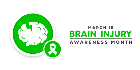 March Is Brain Injury Awareness Month. Brain and ribbon. Great for cards, banners, posters, social media and more. White background.