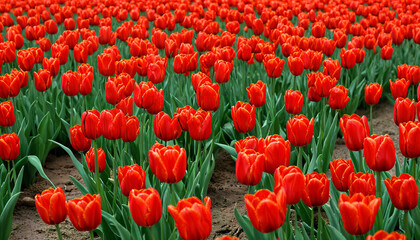 Fototapeta premium Champ de tulipes rouges éclatantes