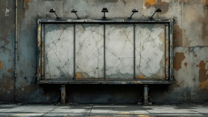 Blank billboard, concrete backdrop, urban exploration.  Empty canvas of city life.