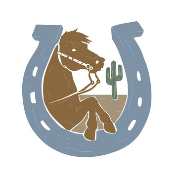 recommend clip art: Horse and Horseshoe with Cactus Vector Illustration