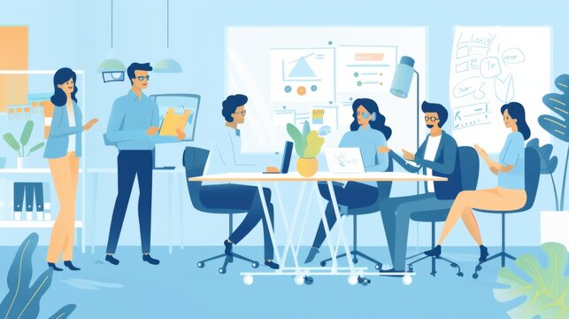 A human resources team conducting an onboarding session for new employees with interactive training materials and team-building activities in a modern office setting