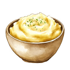 Vector clip art. Mashed potatoes in a cup. Cute watercolor. Isolated on white background.