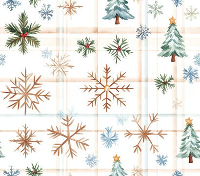 Seamless Tumbler Wrap size 20 oz, 9.3x8.2" 300Dpi PNG, A festive pattern featuring Christmas trees, snowflakes, and pine branches, ideal for holiday-themed decorations or crafts.