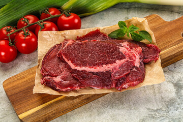 Raw beef cheeks cut for cooking