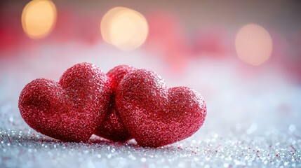 Obraz premium Sparkling red hearts on a romantic background