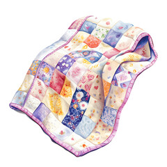 Cute watercolor blanket clip art isolated on white background.