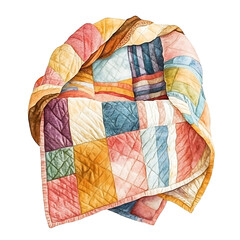 Cute watercolor blanket clip art isolated on white background.