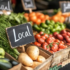 Fresh local produce displayed at a farmer's market.
