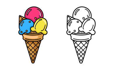 Ice cream cartoon line art coloring pages book for kids vector illustration
