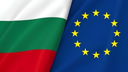 The national flag of Bulgaria and the flag of the European Union on the same background.