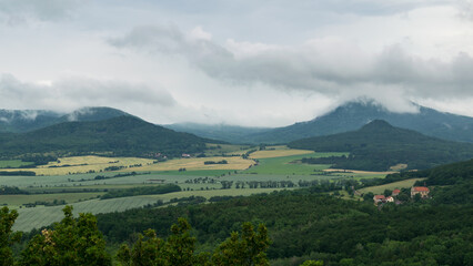 Fototapeta premium Landscape of the Bohemian Central Highlands from Košťálov Castle.