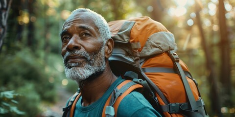 Active outdoor pursuits focused on well-being, health, and personal growth with an experienced hiker enjoying nature during the summer for adventure and peace