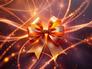 Stunning gold ribbon bow, long exposure shot, pink gold backdrop.