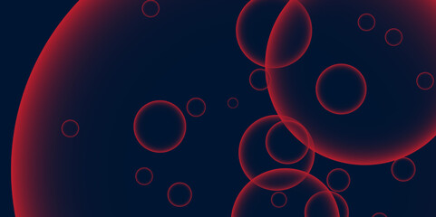 Abstract red Bubbles on Dark Background. Minimalistic Fluid Design with Neon red Circles. Deep red Bubble Abstract Art. Illustration. Vector.