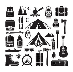 Fototapeta premium Camping elements set silhouette vector illustration 