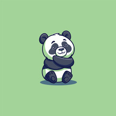 
panda mascot logo with hugging pose