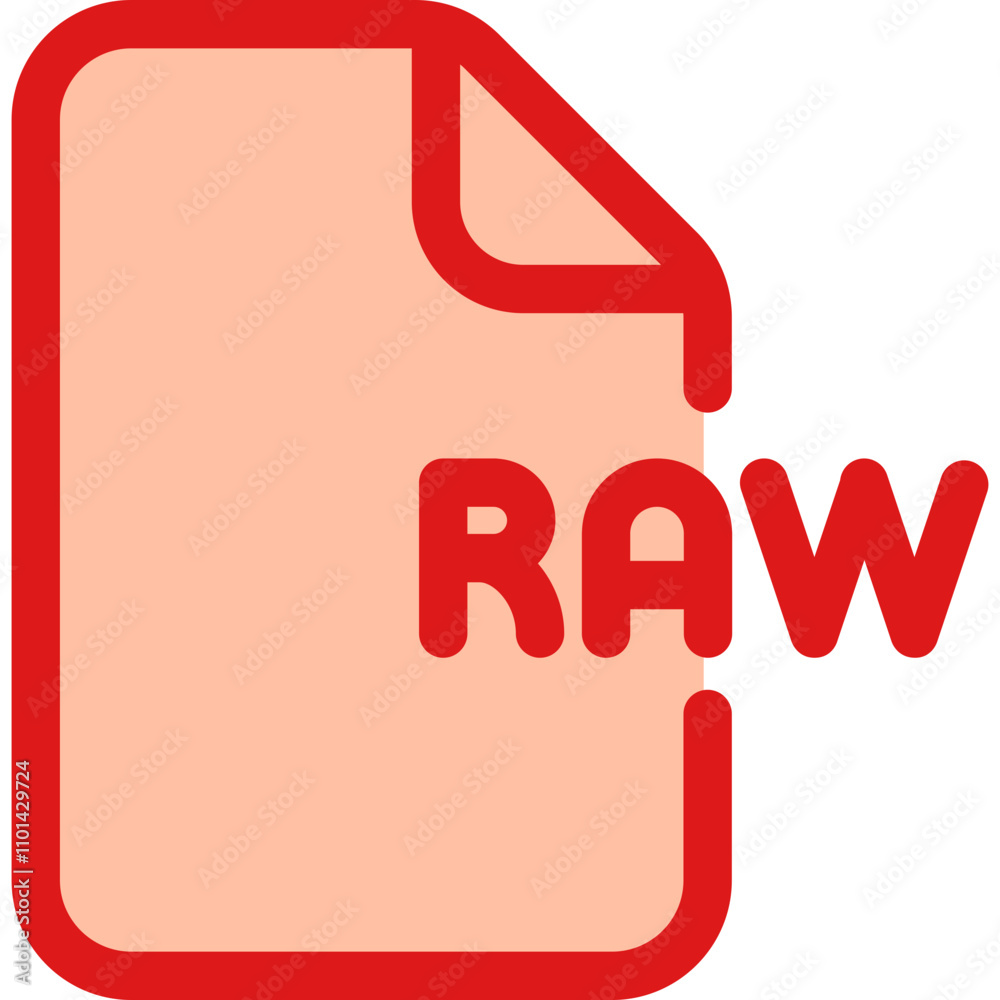 Poster document icon featuring a raw file format illustration with a distinctive red outline and text, symb