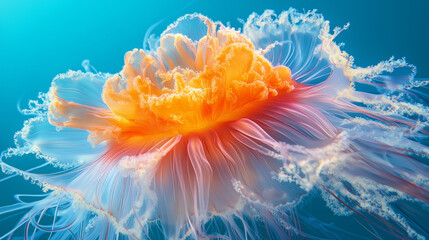 Vibrant orange jellyfish glowing underwater