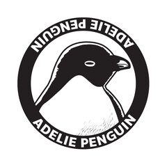 Adelie Penguin Black and White Monochrome Head Logo Icon Vector