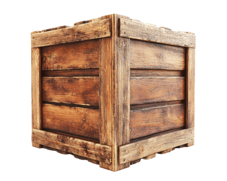 a wooden box with a white background