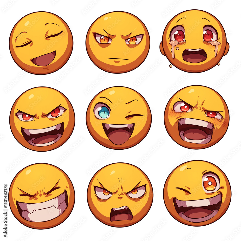 Poster various winking and expressive emojis with different emotions on white background. collection includ