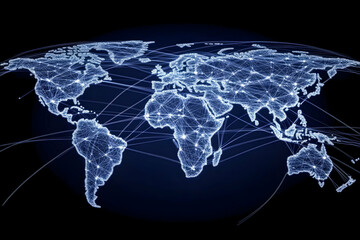Fototapeta premium Global Network, Illuminated World Map Illustrating Interconnectedness