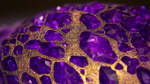 purple amethyst with gold pattern video stock animation background looping seamless 4k quality