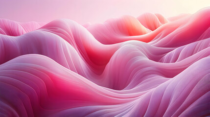 Obraz premium Abstract Pink Wave Background, Fluid, undulating forms create a dreamy, ethereal landscape. Soft, textured hills in gradient shades of pink.