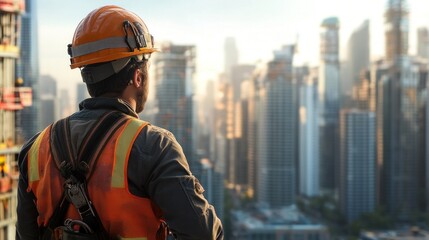 Fototapeta premium Construction Worker Contemplating City Skyline