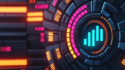 A vibrant, futuristic digital interface showcasing colorful bars and graphs, symbolizing data visualization and technology trends.