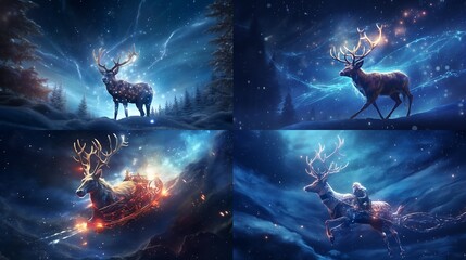 A celestial reindeer constellation lighting up the night sky, guiding Santa's sleigh through the stars on this magical Christmas eve.