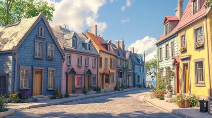Gothic revival style.A beautiful two-story residential house featuring a blend of brick and stone with elegant landscaping.