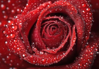 Close-Up View of a Beautiful Red Rose with Water Droplets, Capturing the Delicate Petals and Vibrant Color in Soft Natural Light for Floral Photography Lovers