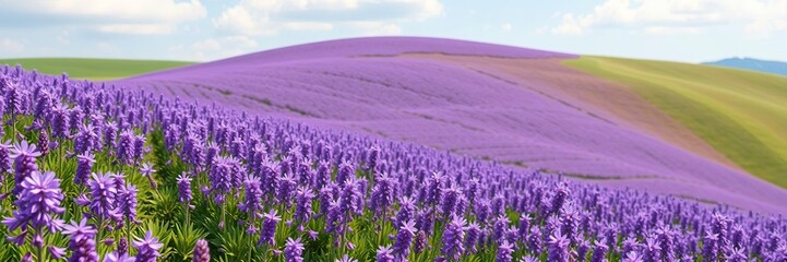 Naklejka premium A blanket of purple wildflowers covering a rolling hill, vibrant, fields, floral