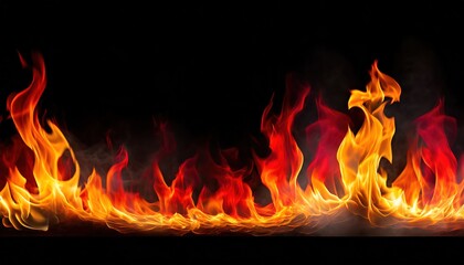 Fiery flames in red and orange hues rising against a black background, symbolizing energy, heat, and passion