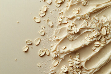 Colloidal Oatmeal Mask Texture Close-Up for Skin Soothing and Smoothing on Delicate Beige Gradient Background