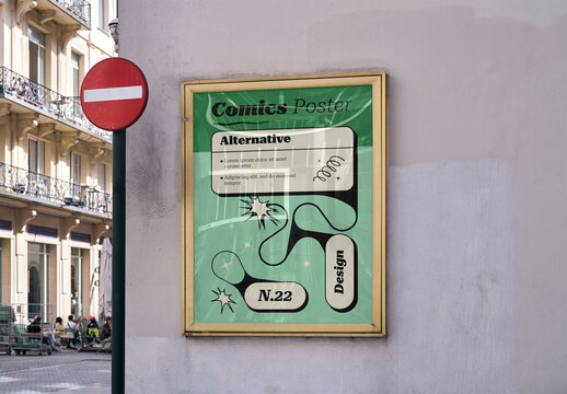 Mockup Of Vertical Customized Poster And No Entry Sign