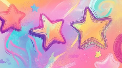 Obraz premium Dynamic wallpaper featuring childlike neon stars and retro pastel swirls