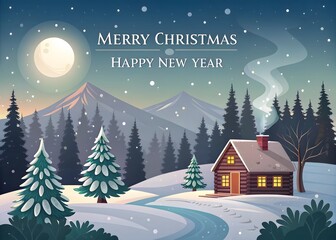 Fototapeta premium Merry Christmas and Happy New Year greeting poster card background Template