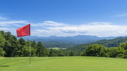 Golf Flag Swaying on a Sunny Mountain Day