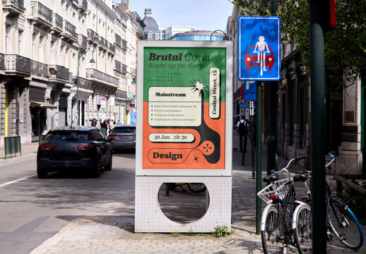 Mockup Of Vertical Customized Sign In Street