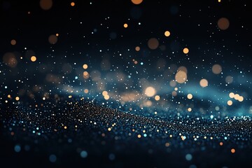 Fototapeta premium Glittering blue particles with warm bokeh lights