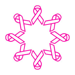 Cinta rosa con línea exterior. Logo con grupo de cinta de concientización sobre el cáncer de mama con forma de estrella 
