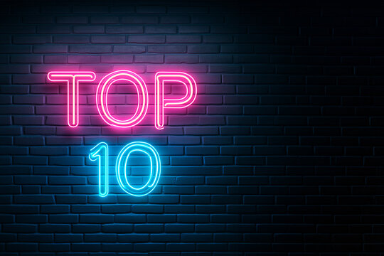 glowing "TOP 10" neon sign shines brightly on a back wall, creating a dynamic and engaging atmosphere. Perfect for highlighting rankings, countdowns, or top lists in a modern setting.