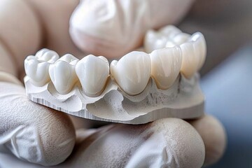 Detailed view of a dentist fitting all on four prosthetics with precision and care in the procedure