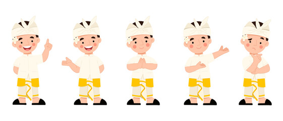 Vector illustration set of boys with traditional Balinese attire